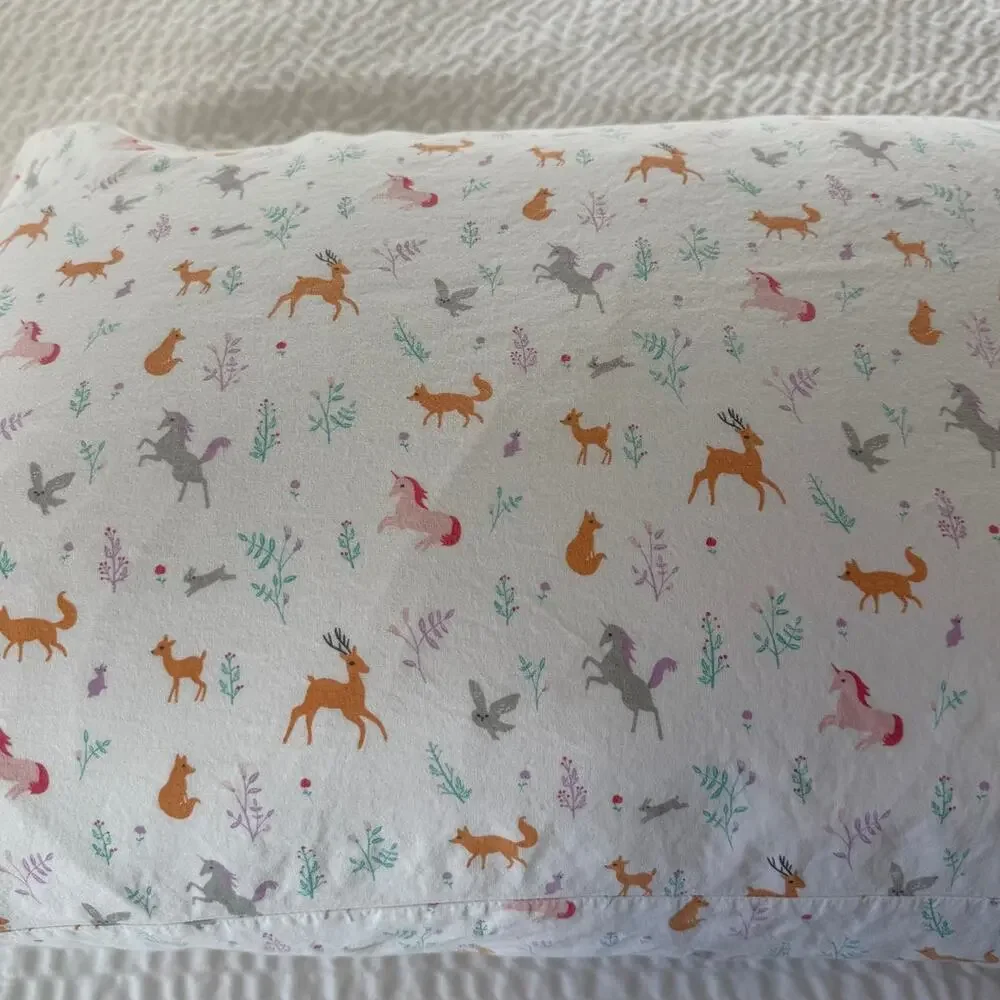 Pillowfort Woodland Animals Unicorn Deer Floral Pillowcase Cotton 27x20 Standard